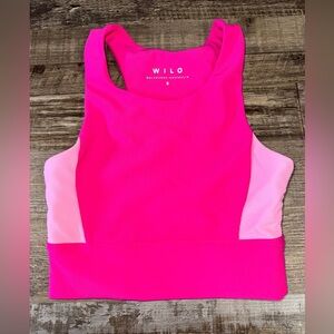 WILO Active Hot Pink Ribbed Sports Bra Small Racerback Logo Band